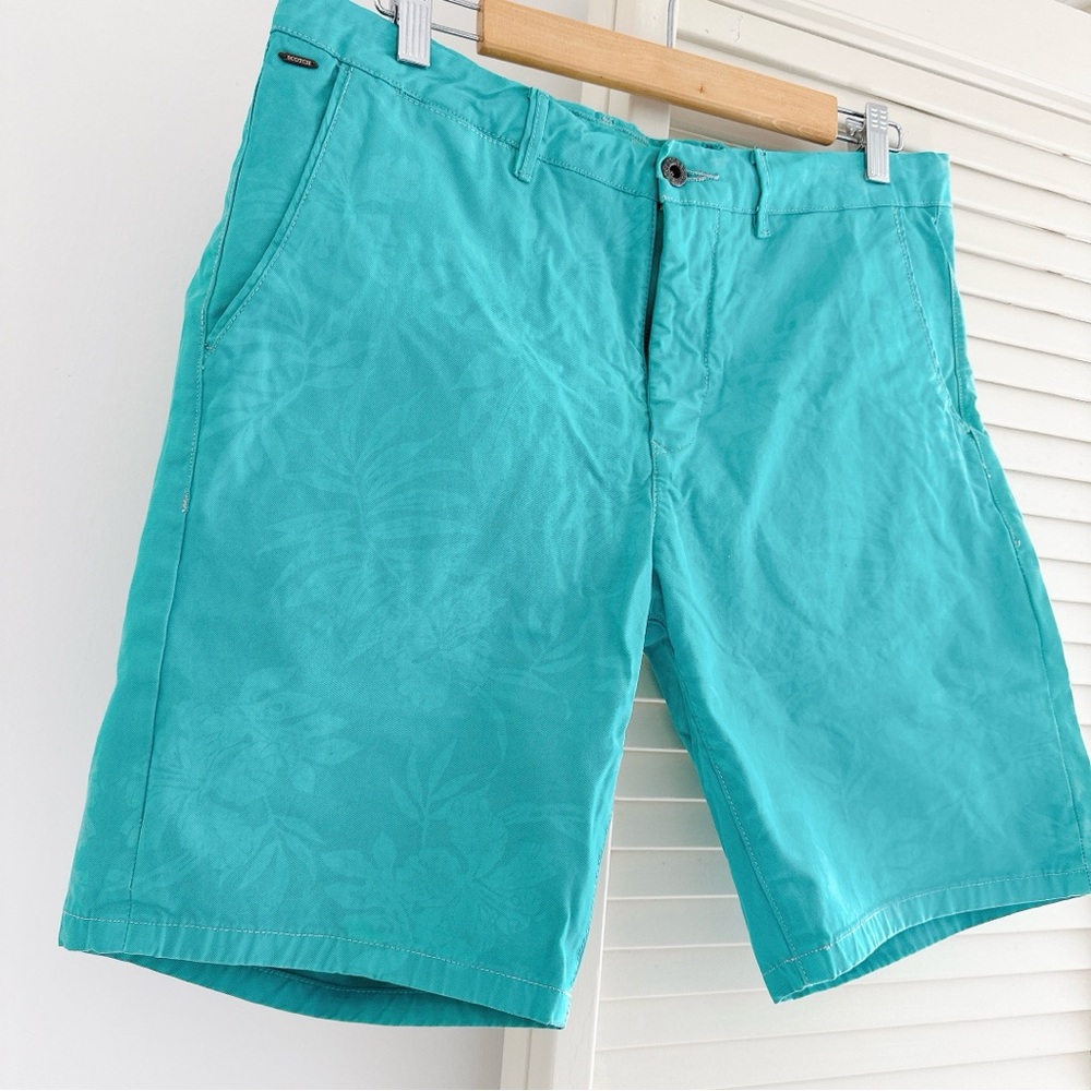 Scotch & Soda Turquoise Green Blue Cotton Shorts W32 Palm Tree Leaves Patterns